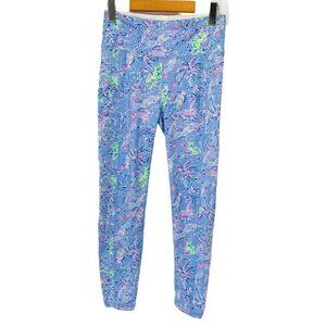 Lilly Pulitzer Luxletic Womens Leggings M Cropped Stretch Blue Ocean Tropical